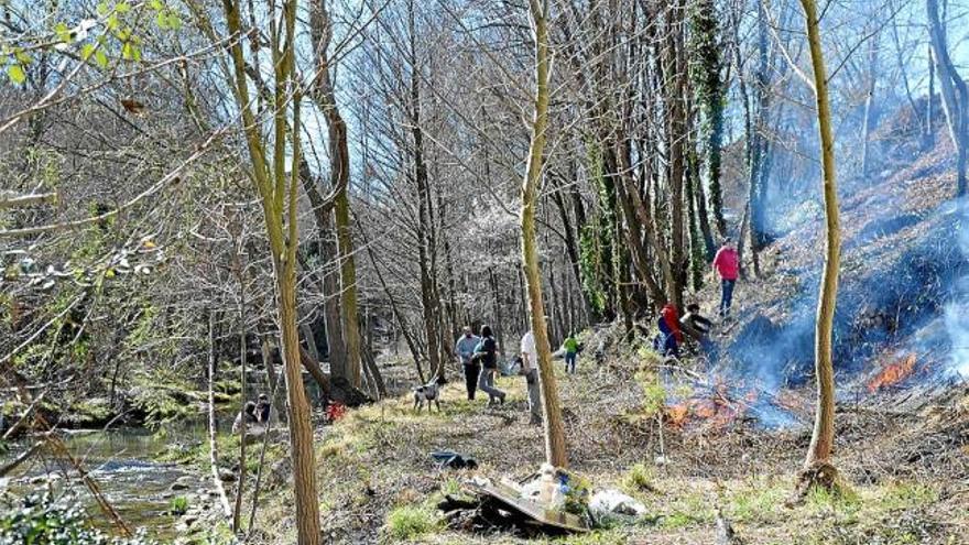 Els grup de voluntaris fent tasques de neteja a la llera del Llobregat