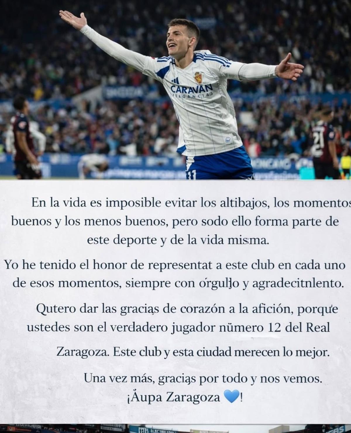 La despedida de Bazdar en redes sociales.