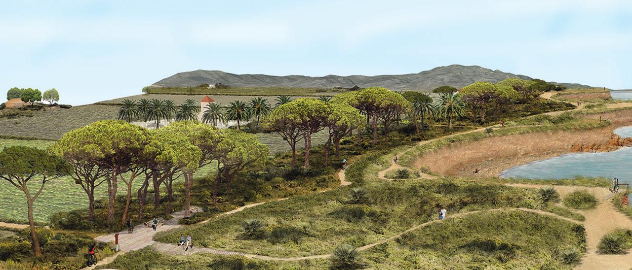 Recreación de la futura vía verde litoral entre Vinaròs y Benicarló que priorizará a los viandantes y las bicis.