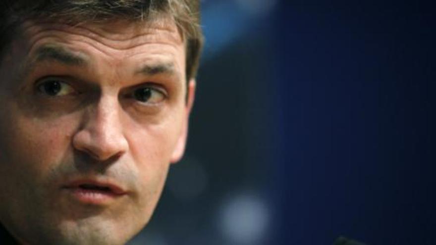 Tito Vilanova durante la rueda de prensa que ha ofrecido en Barcelona.