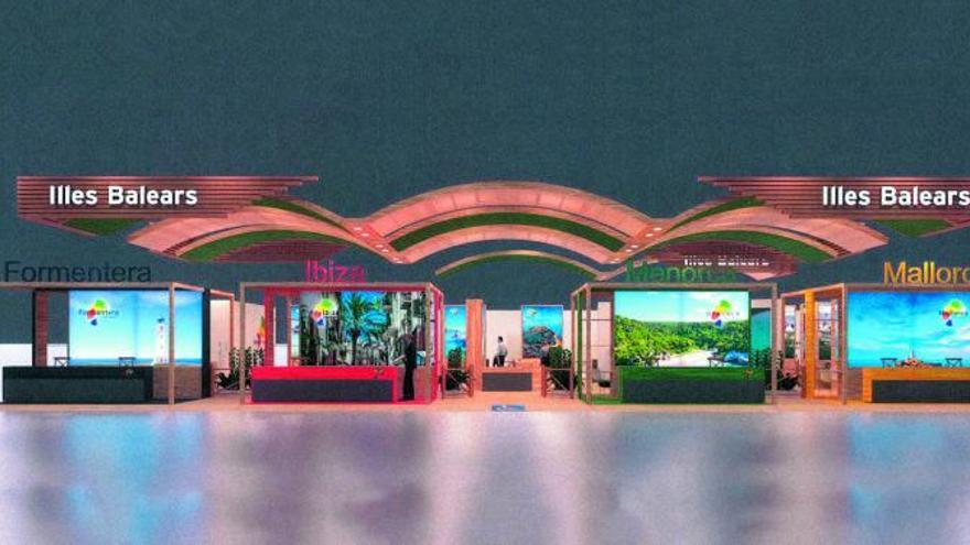 Simulación digital de cómo lucirá el expositor de la comunidad en la Feria Internacional de Turismo de Madrid. | CAIB