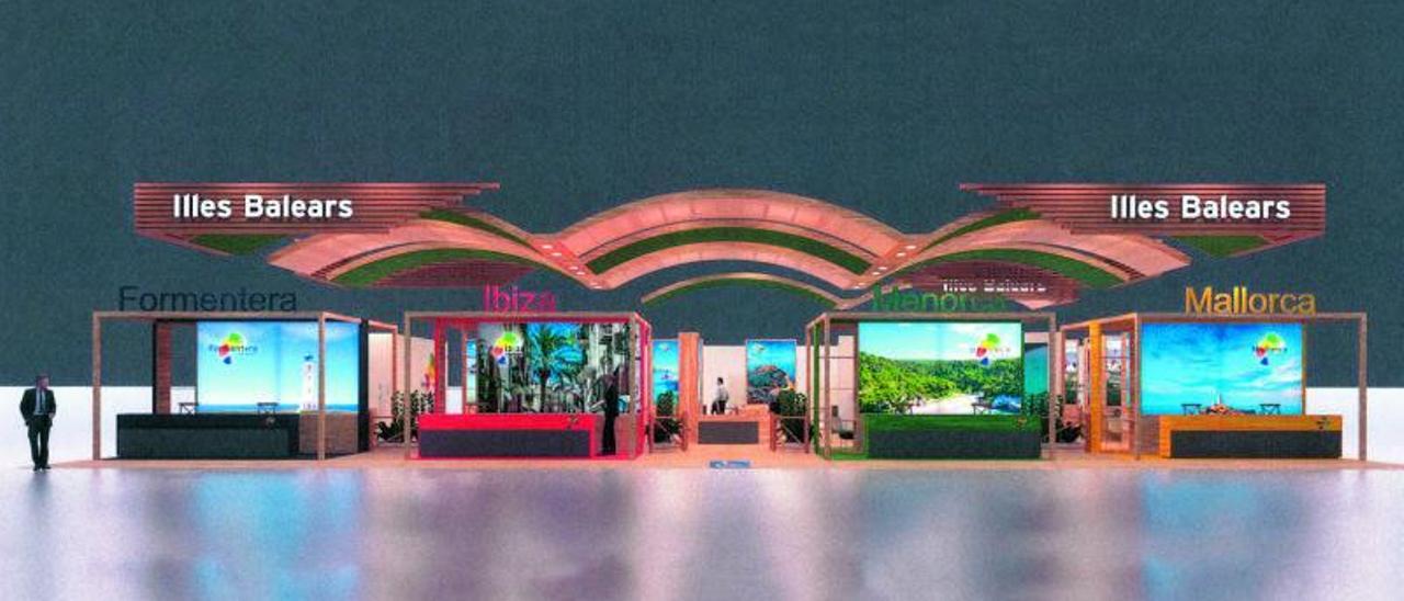 Simulación digital de cómo lucirá el expositor de la comunidad en la Feria Internacional de Turismo de Madrid. | CAIB