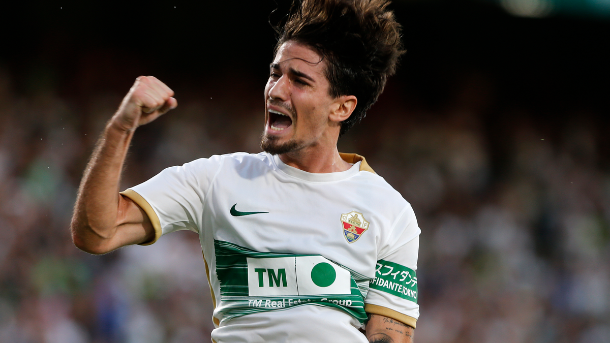 Collado celebrando el gol ante el Almería