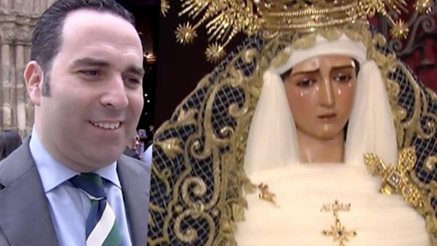 El cofrade, a la izquierda, y la figura de la Virgen en cuestión, a la derecha.