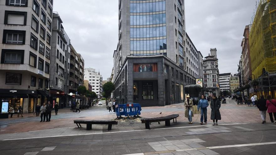 Retirado completamente el laurel que provocó un susto el sábado junto a La Jirafa de Oviedo