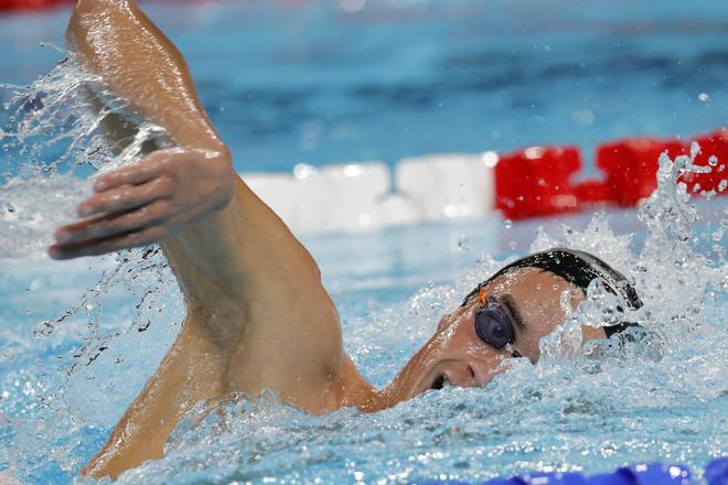 El nadador español Carlos Garach en su serie de los 1500m estilo libre masculinos de los Juegos Olímpicos de París 2024 este sábado en Nanterre. 