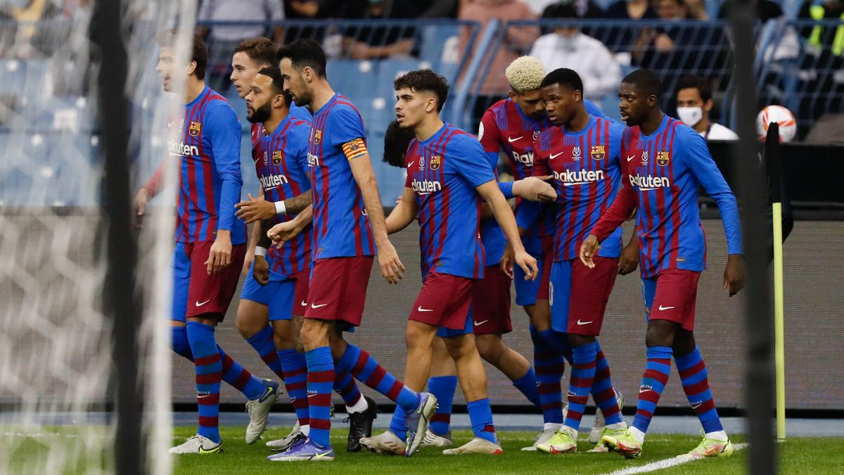 El Barça, celebrando uno de los goles en la Supercopa de España