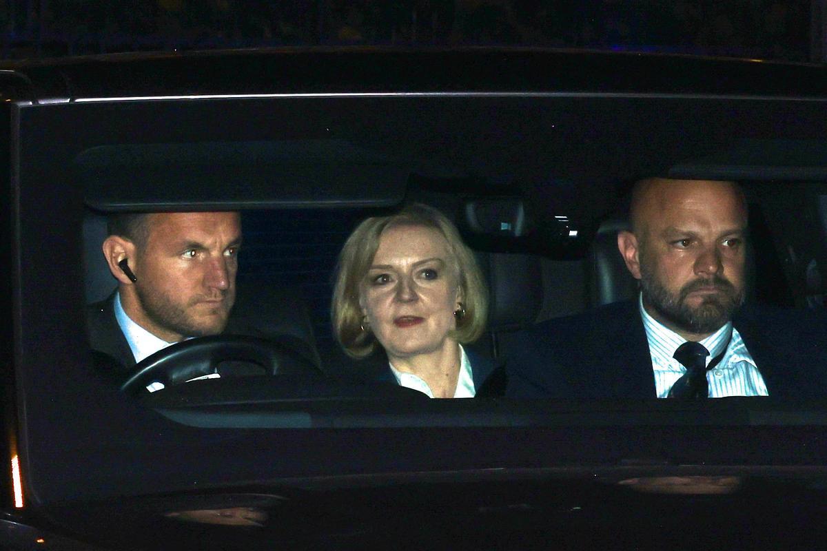 British Prime Minister Liz Truss leaves the Houses of Parliament estate in London