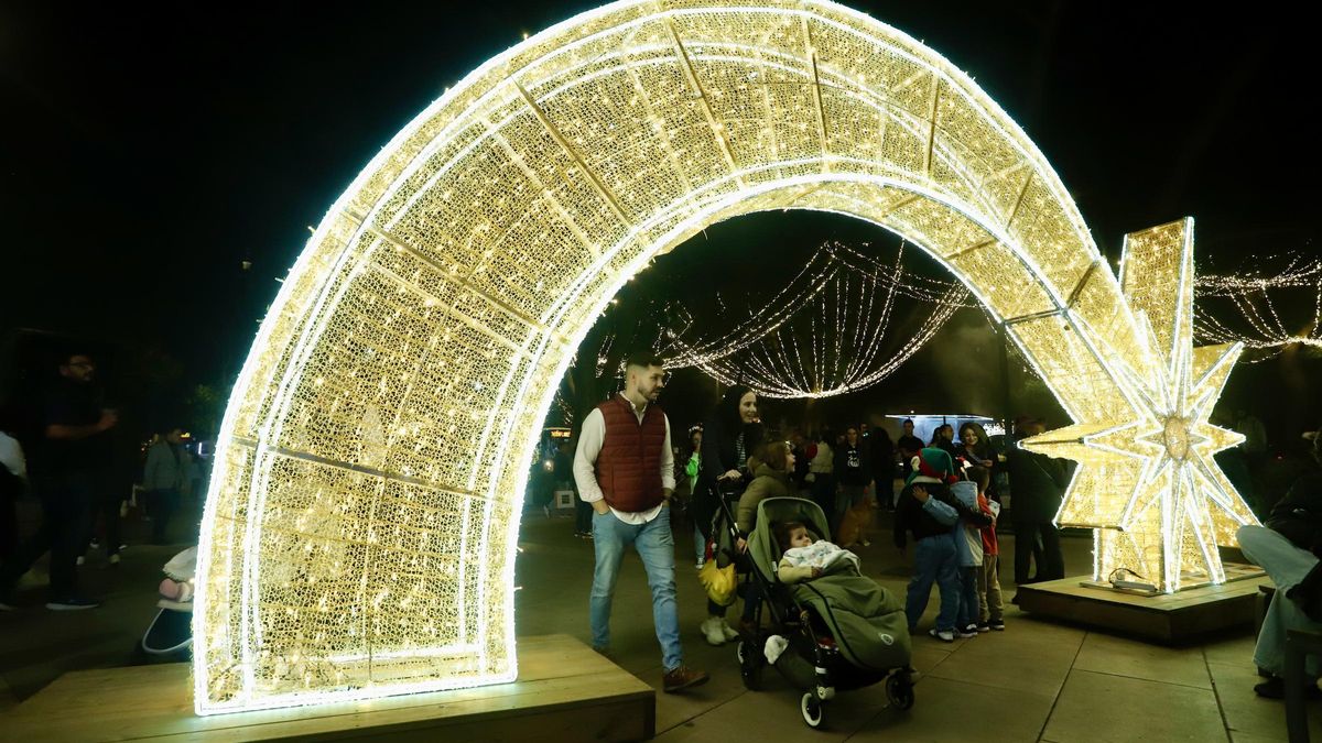 Decoración de las luces de Navidad en la Alameda Principal.