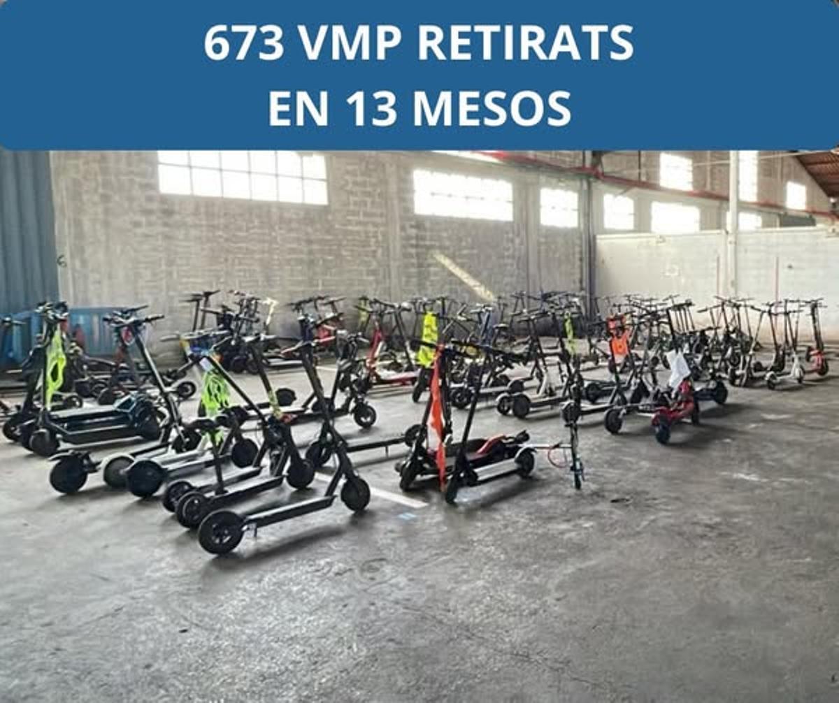 Algunos de los patinetes retirados por la Policía en los últimos meses.