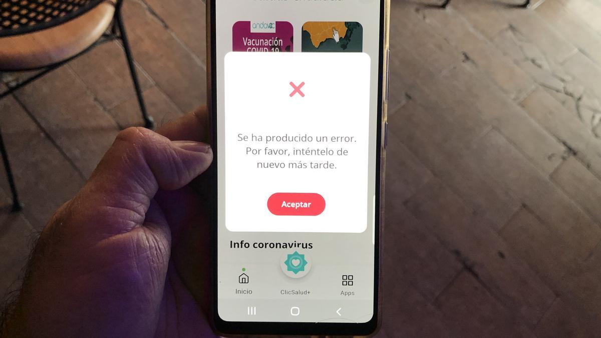 Fallo en la aplicación de Salud Andalucía.