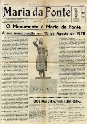 Uno de los primeros escritos del diario Maria da Fonte, el 19 de noviembre de 1976, que recoge la inauguración del monumento en su honor