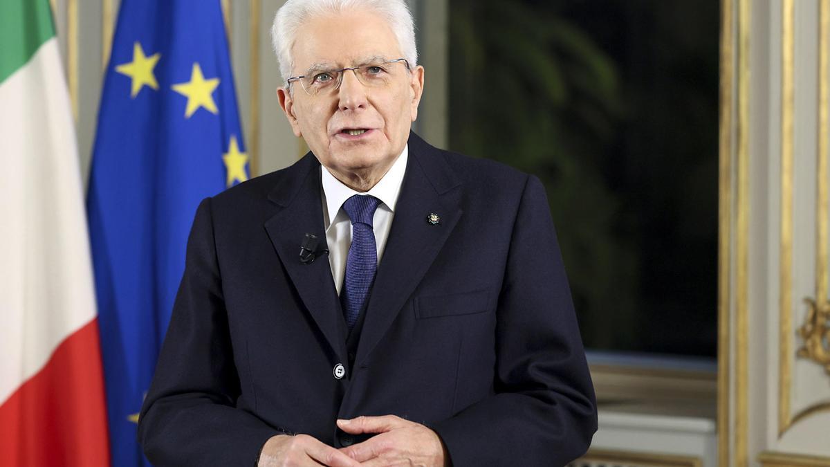 El presidente de Italia, Sergio Mattarella, durante su discurso de fin de año.