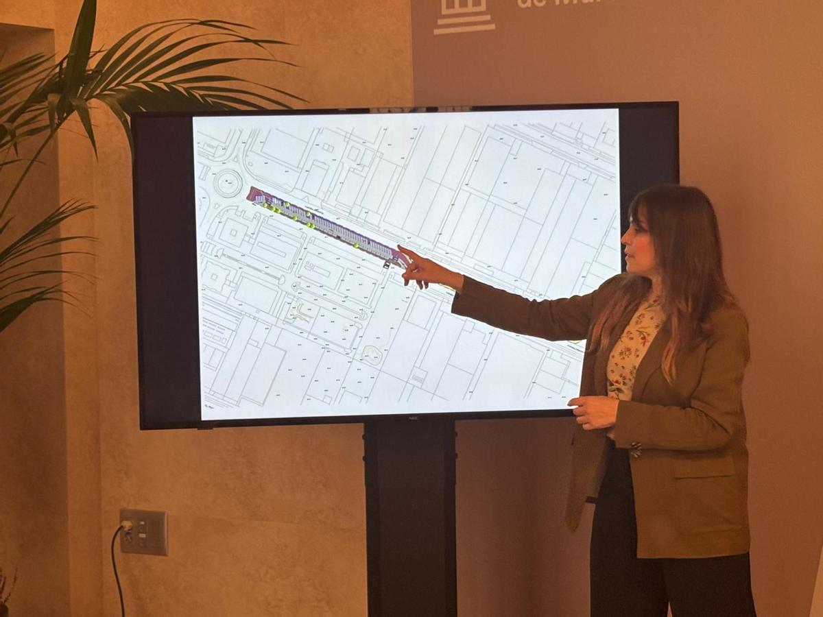 La vicealcaldesa y concejala de Fomento y Patrimonio, Rebeca Pérez, muestra los planos del proyecto.