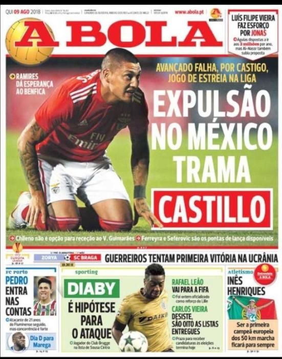 Portada A BOLA jueves 9 de agosto de 2018