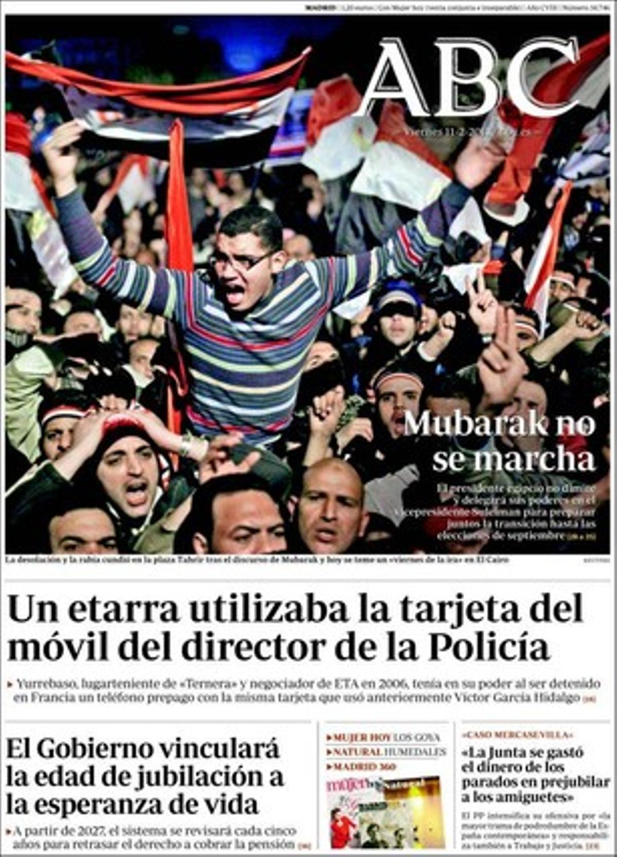 ’Abc’ dóna rellevància a més al fet que Luis Fernanda Rudi (PP) proposa una auditoria general de l’Estat autonòmic, que el Govern obre la porta a endarrerir la jubilació més enllà dels 67 anys i que els aturats podran rebutjar ofertes de treball inadequades.