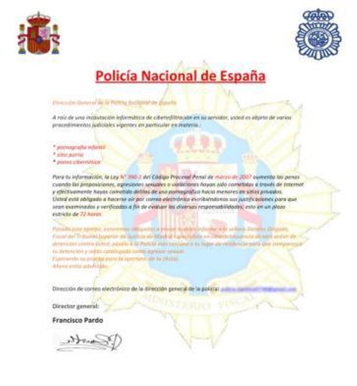 Ejemplo de correo electrónico fraudulento
