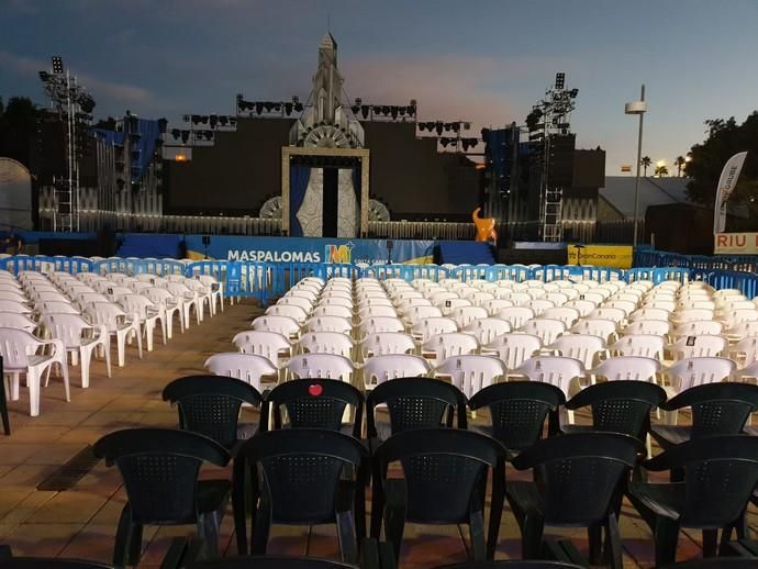 Escenario del Carnaval de Maspalomas, suspendido por el coronavirus