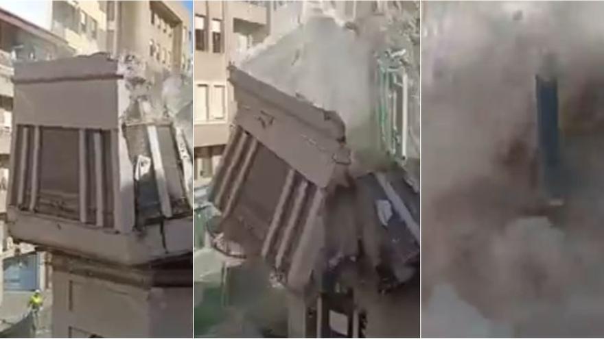 Vídeo: La fachada de un edificio en obras cae a plomo en plena ronda de Castelló