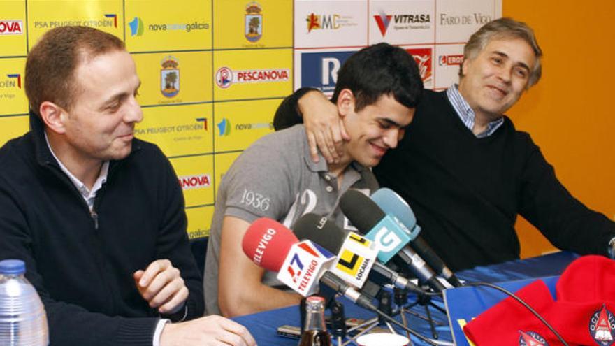 Quique Dominguez, Pablo Cacheda y Javier Rodríguez, durante la rueda de prensa