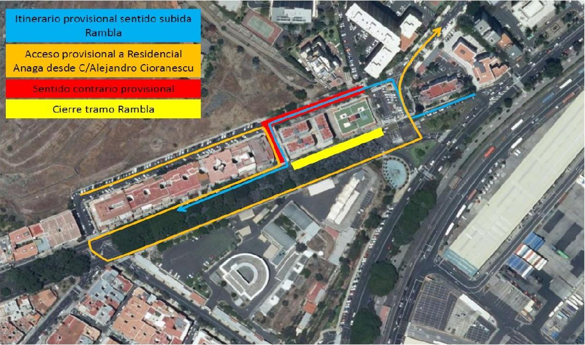 Cortes de tráfico en las Ramblas de Santa Cruz del 7 al 11 de agosto