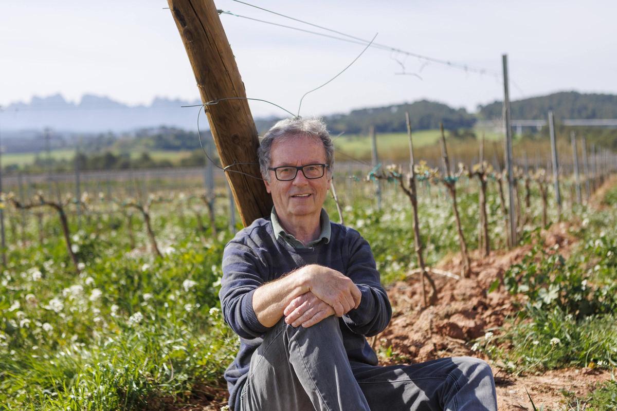 Jaume Torras assegut al costat de les vinyes que hi ha a Torre Lluvià, espai que reivindica