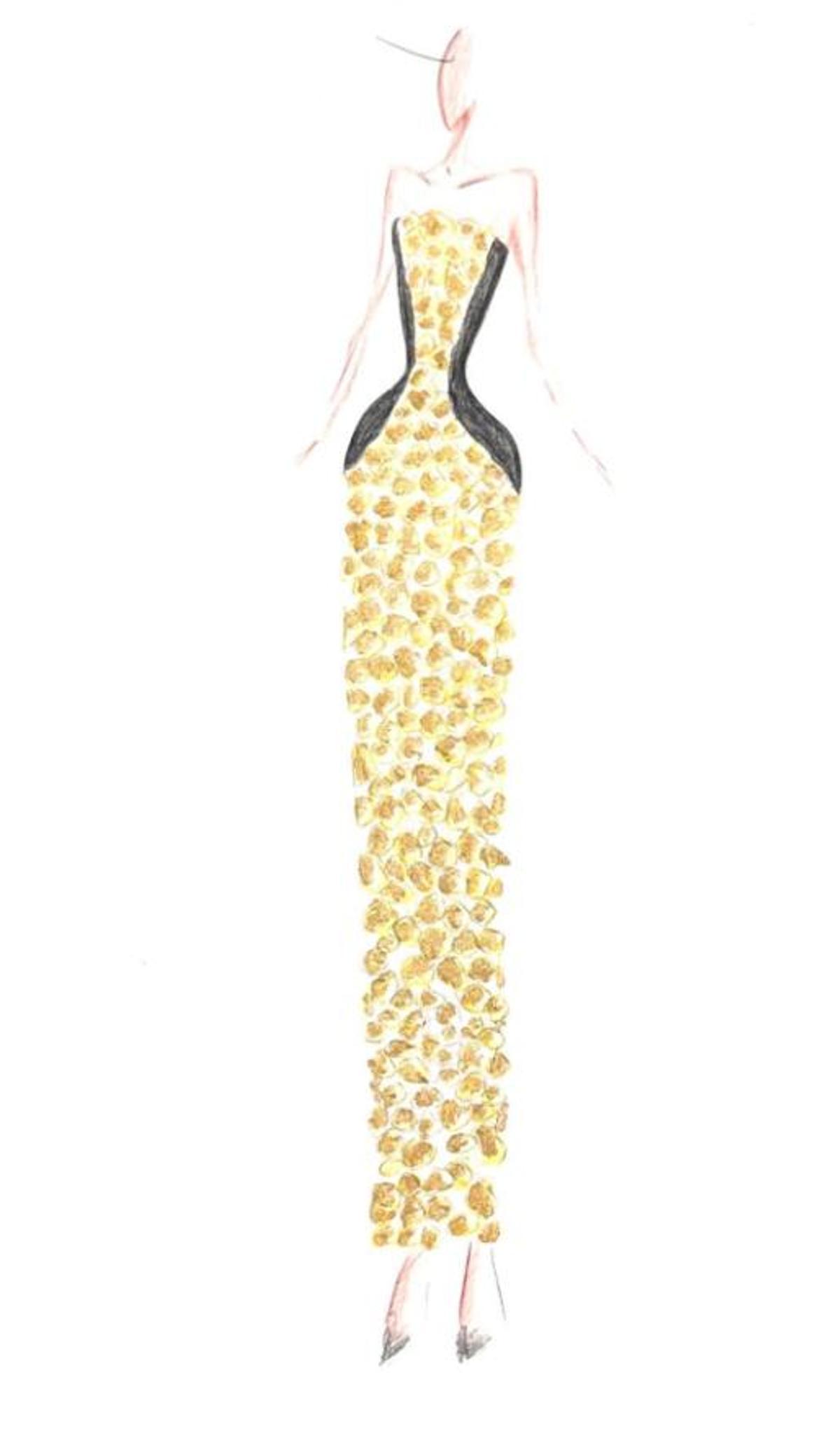 Uno de los bocetos de uno de los vestido que Isabel sanchis presenta hoy en la MBFWM
