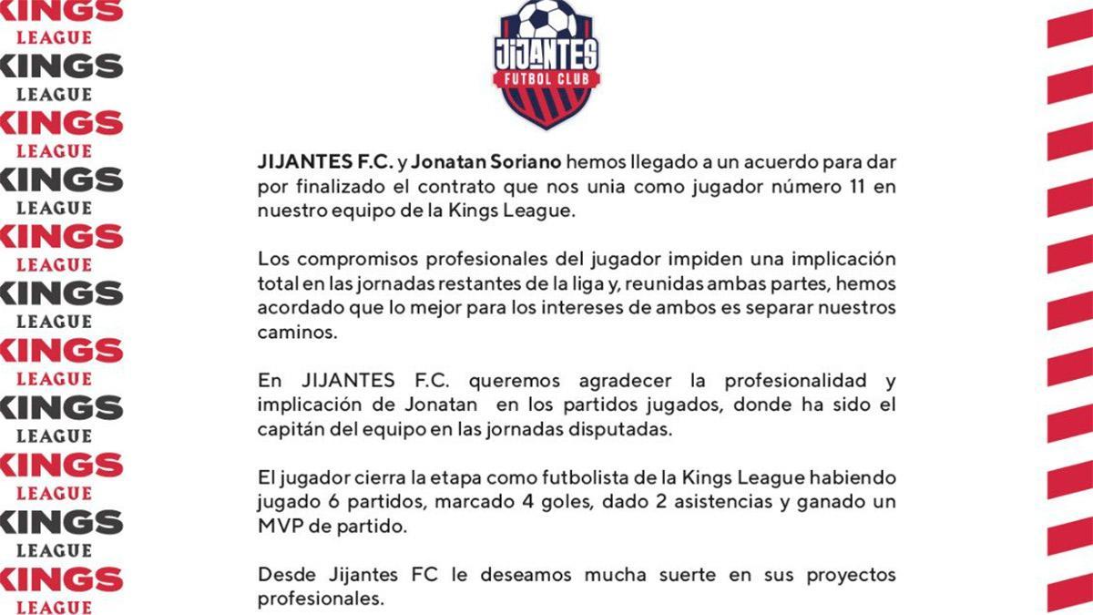 El comunicado oficial de Jijantes FC
