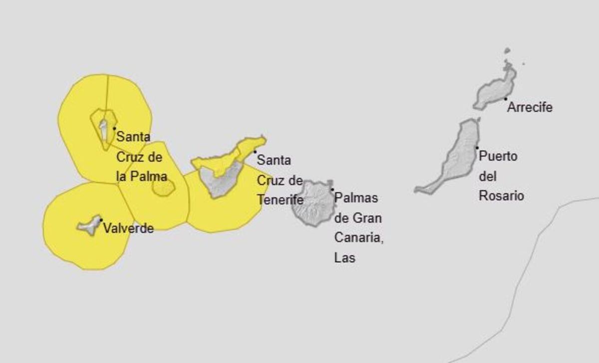 Avisos amarillos de la Aemet en Canarias por viento y fenómenos costeros para el lunes 2 de marzo de 2026.