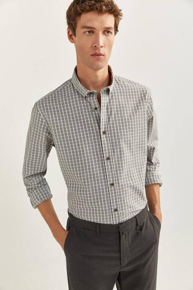 Camisa de manga larga en tejido de algodón melange de cuadros