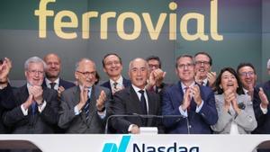 El presidente de Ferrovial, Rafael del Pino, en el acto de toque de campana en la Bolsa de Nueva York