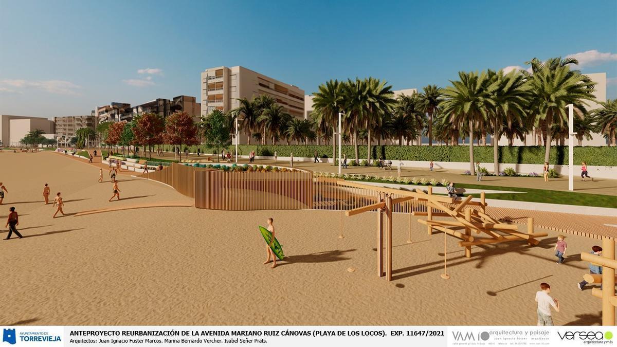 Infografía del aspecto final que quiere el Ayuntamiento de Torrevieja para el paseo de la playa de Los Locos y que debe autorizar Costas