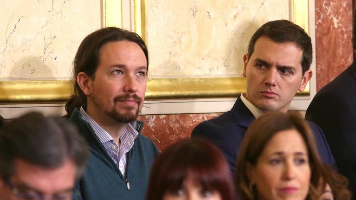 Pablo Iglesias y Albert Rivera, el pasado 6 de diciembre en el Congreso.