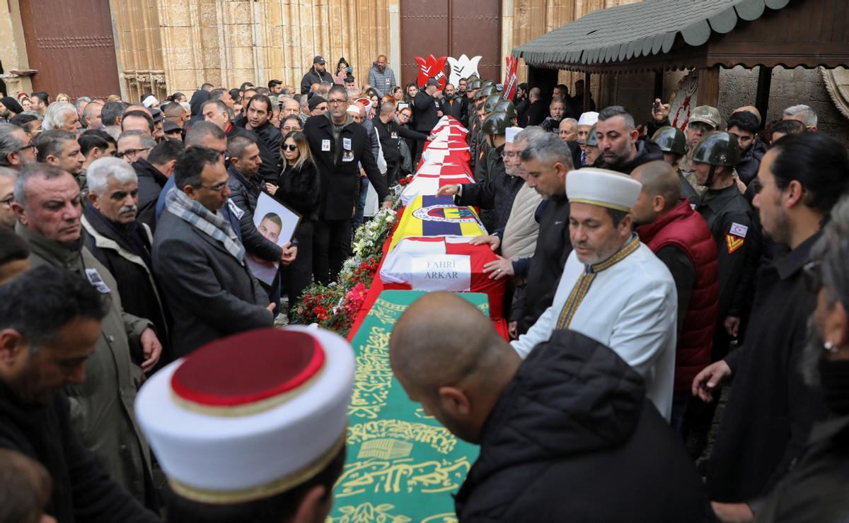 Funeral for Turkish Cypriot high school students, victims in a deadly earthquake in Turkey, in Famagusta