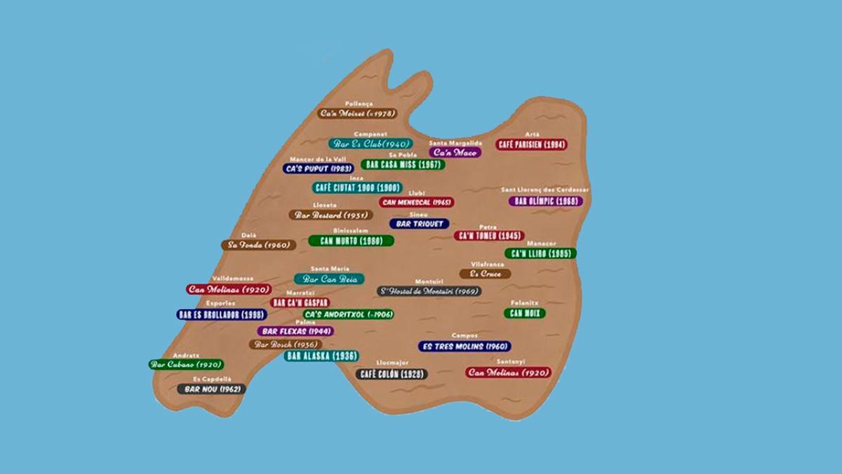 Mapa de los bares más populares de Mallorca
