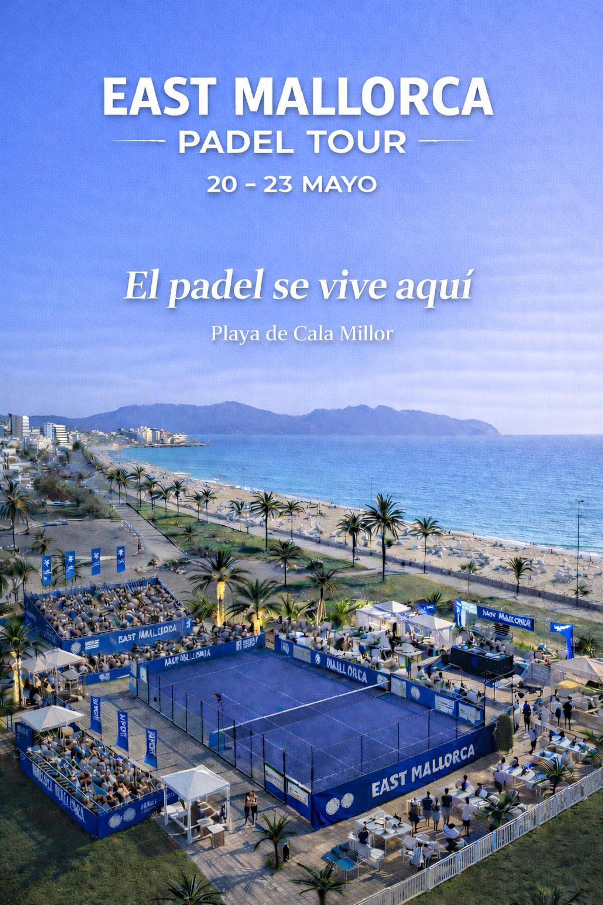 Render de la pista central junto al mar que se colocará en Cala Millor.