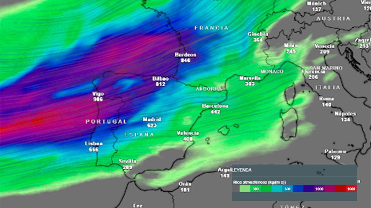 Un río atmosférico entrará desde el Atlántico.