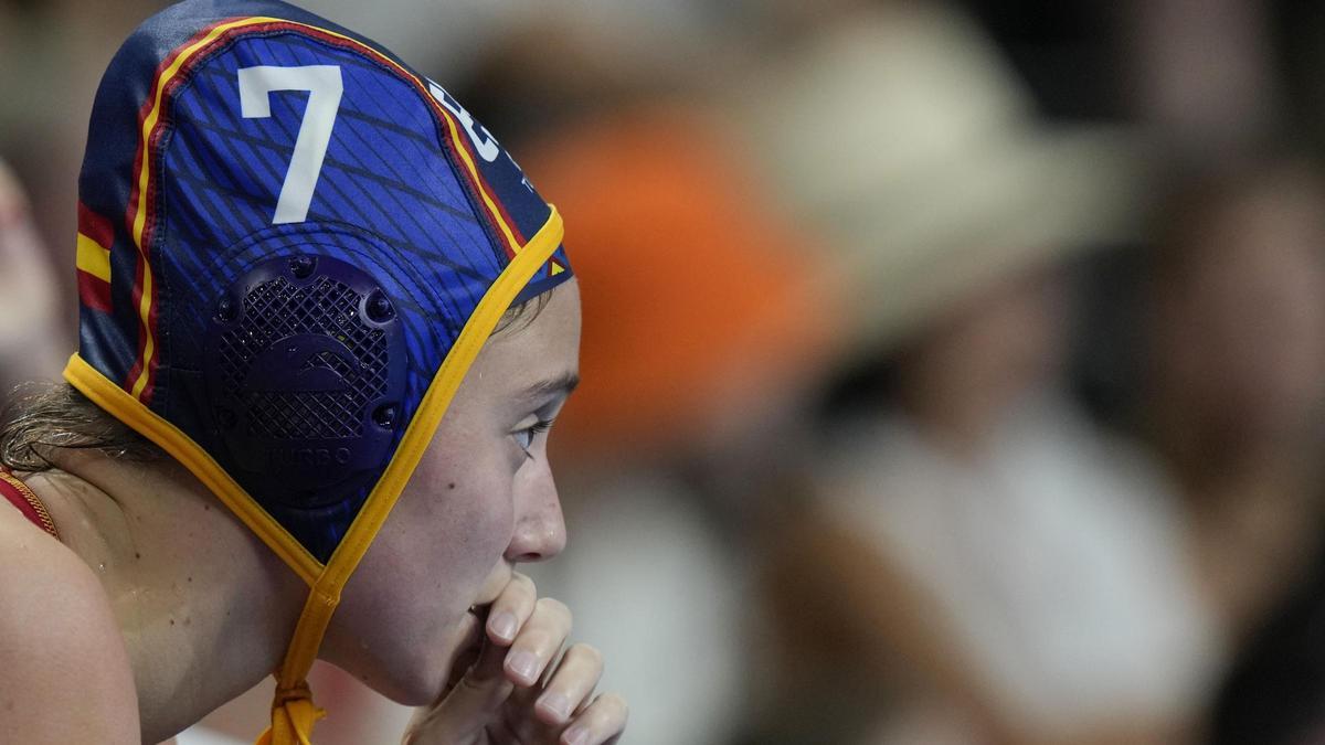 Elena Ruiz, jugadora de la selección española de waterpolo, durante estos Juegos.