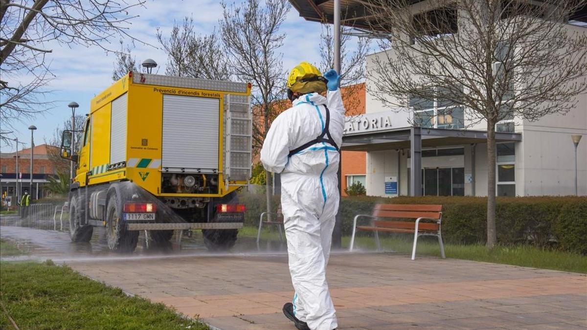 Desinfección en el Hospital de Igualada