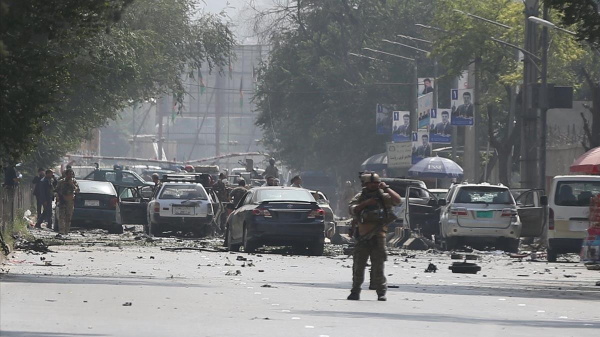 zentauroepp49710774 damaged cars are seen at the site of a suicide attack in kab190905085450