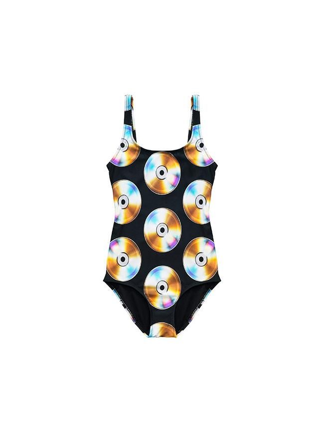 Todas las imágenes de la colección de Moschino x H&M: body con estampado de CD's