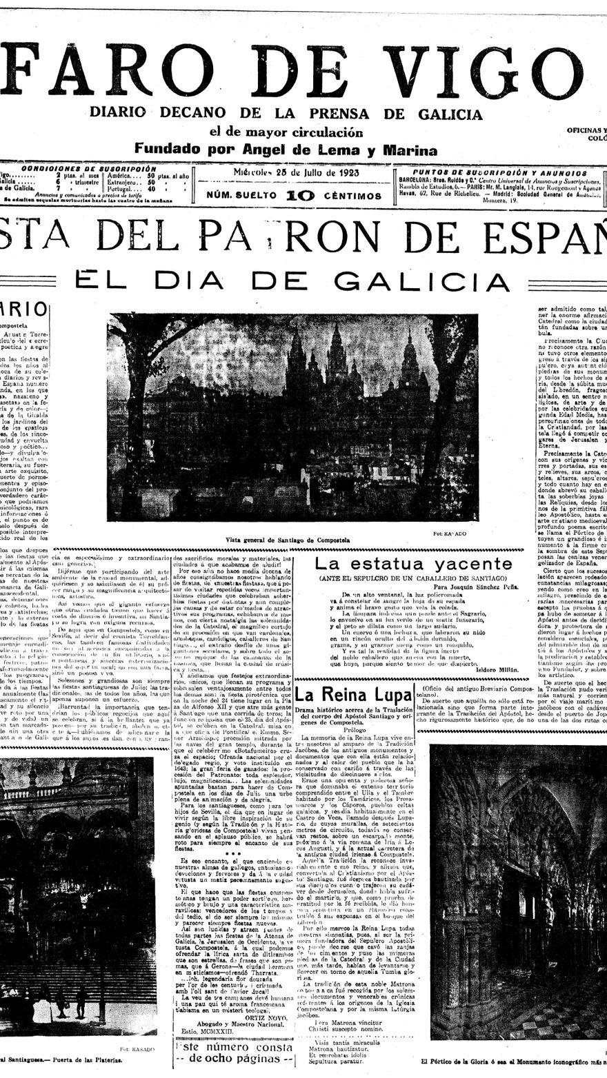 O Día de Galicia a través das portadas de FARO DE VIGO