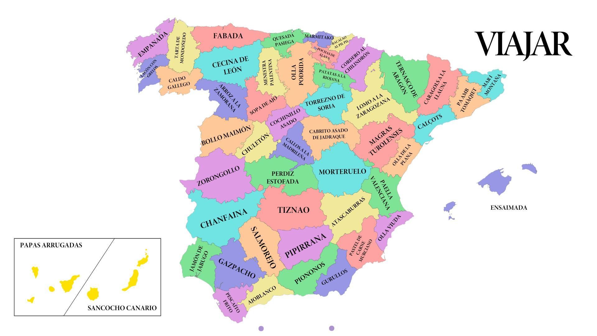 El mapa de España con la comida típica de cada provincia.
