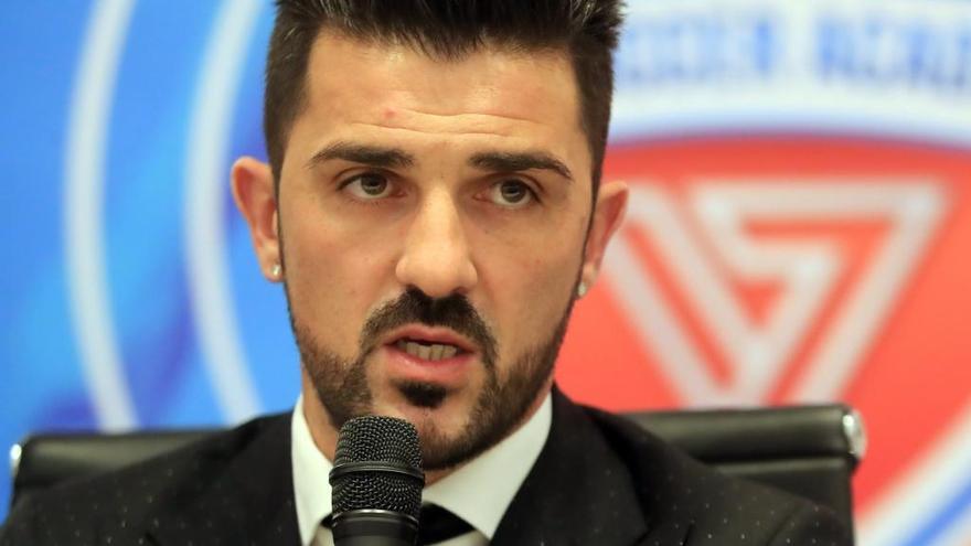 El futbolista David Villa, en una rueda de prensa.