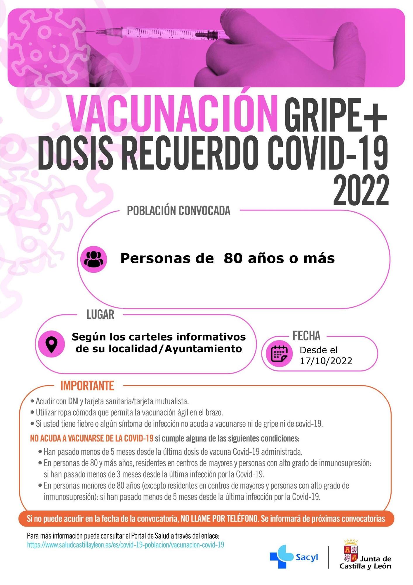 Cartel de vacunación de los centros de salud rurales (todos excepto Zamora, Benavente y Toro)