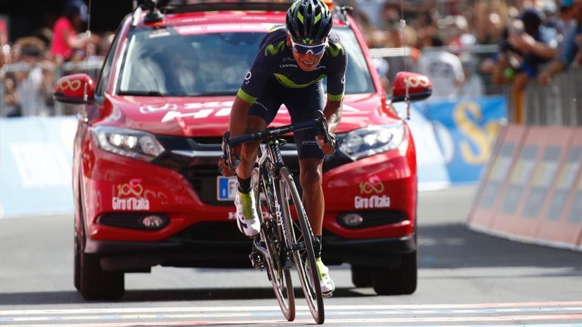 Nairo Quintana en la llegada a Bormio