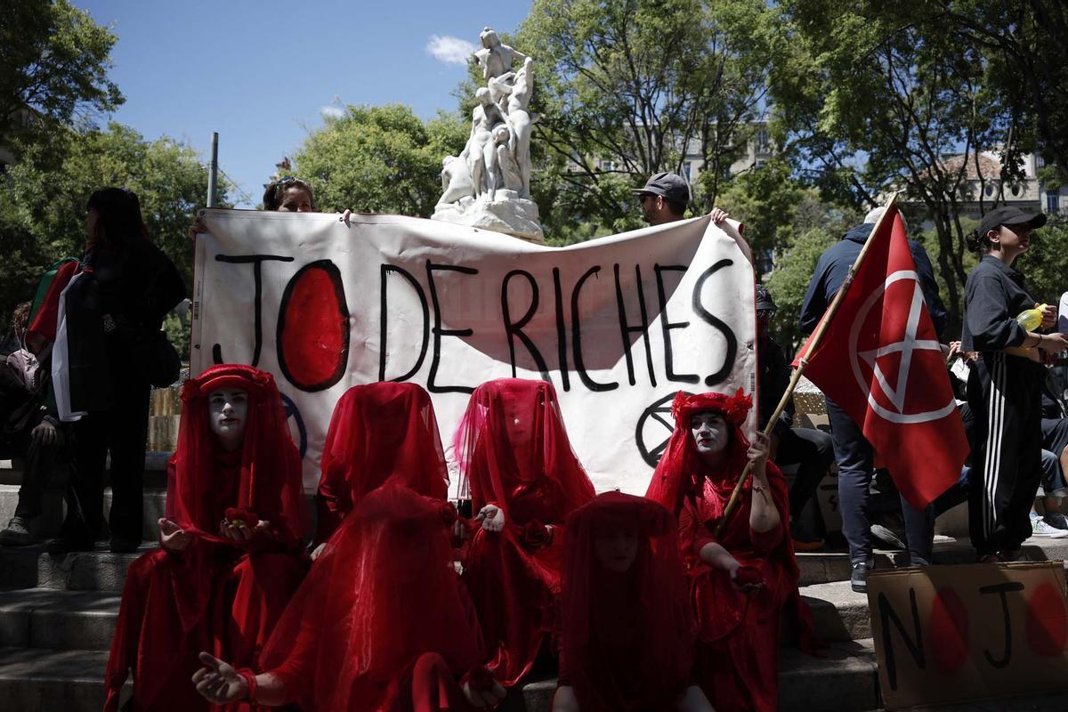 Manifestación contra los Juegos Olímpicos de París en apoyo de Palestina en medio del conflicto entre Israel y Hamas