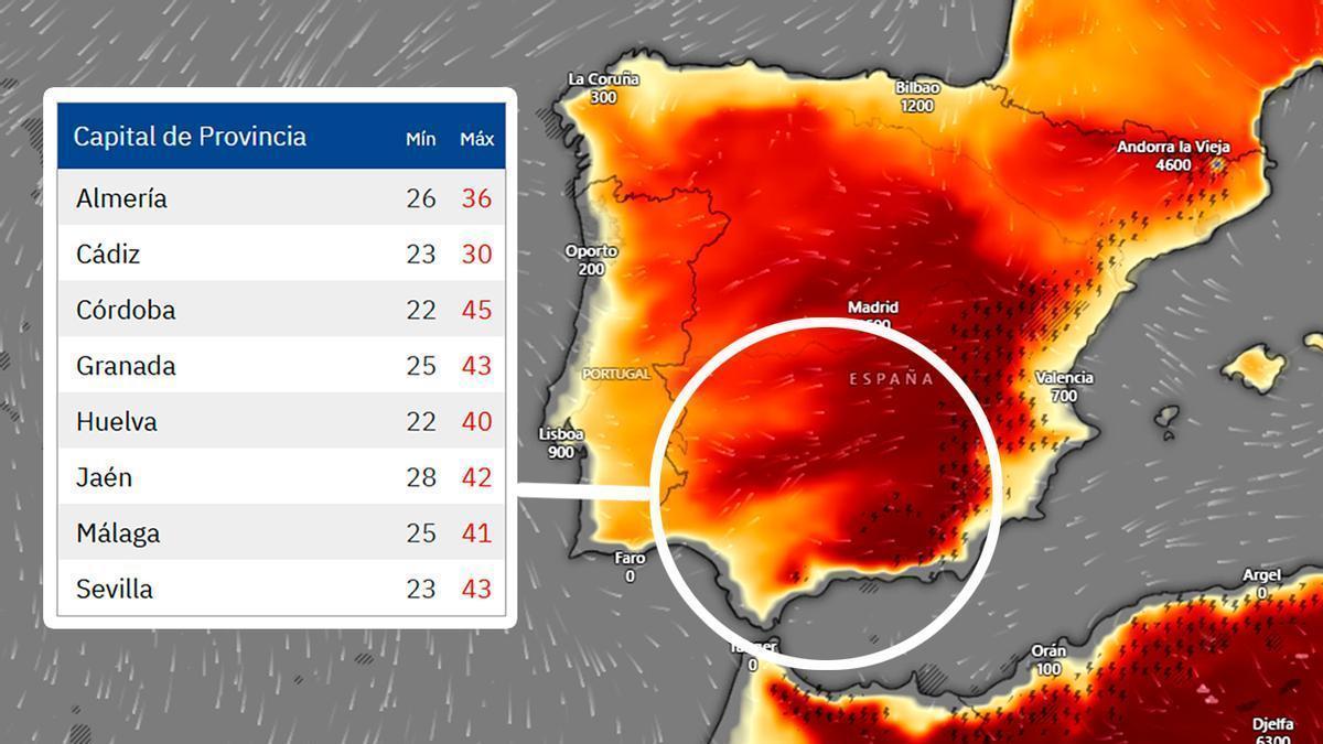 Temperaturas previstas para el jueves 23 de julio.