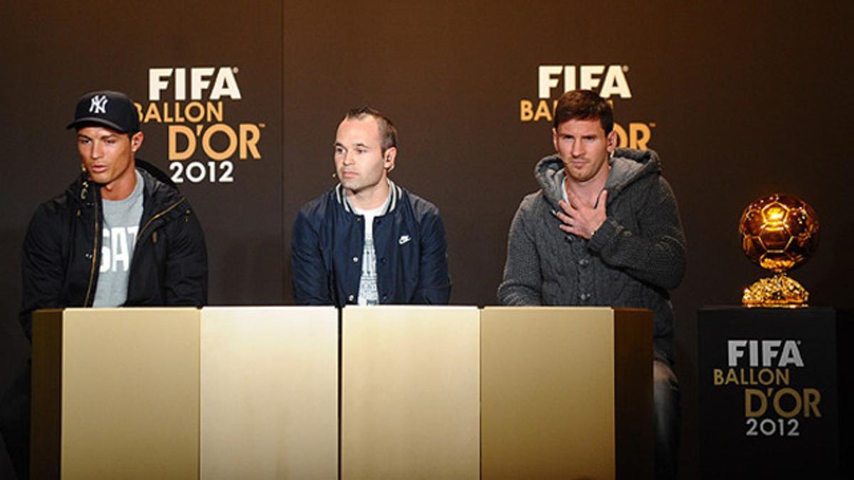 Cristiano, Iniesta y Messi, en la rueda de prensa previa a la entrega del Balón de Oro
