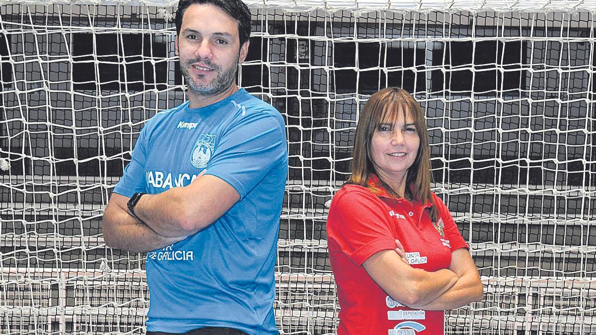 Jabato e Irene Vilaboa en el relevo entre entrenamientos de sus equipos.  // Gustavo Santos